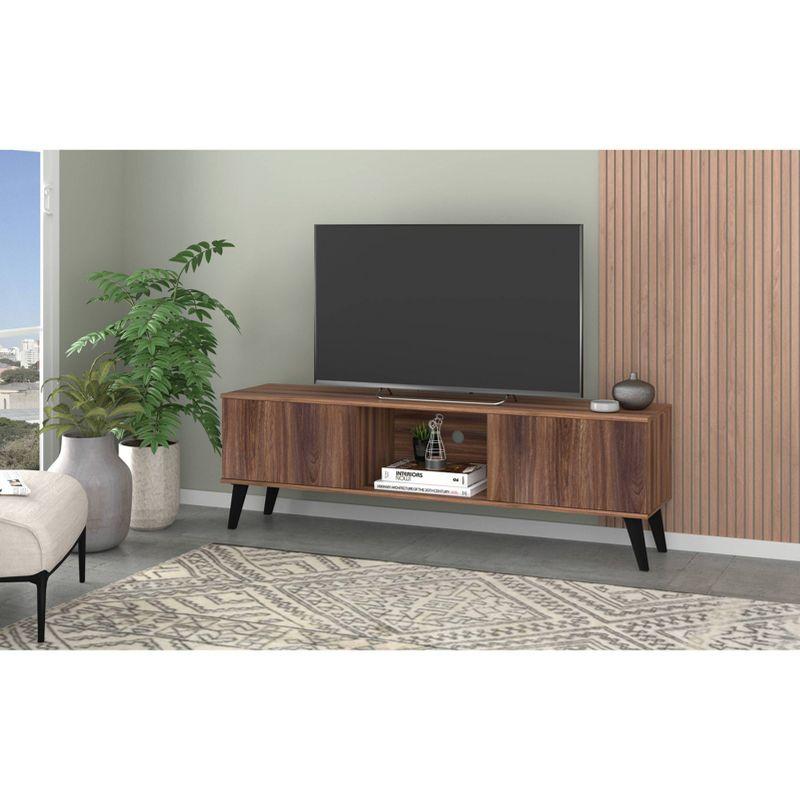 Doyers TV Stand for TVs up to 60" Brown - Manhattan Comfort: Entertainment Center with Open Shelves, Cable Management