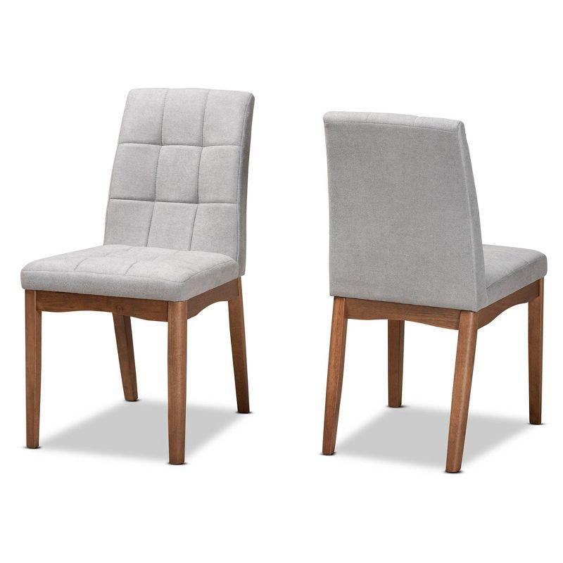 Light Grey Fabric and Walnut Wood Dining Chair Set