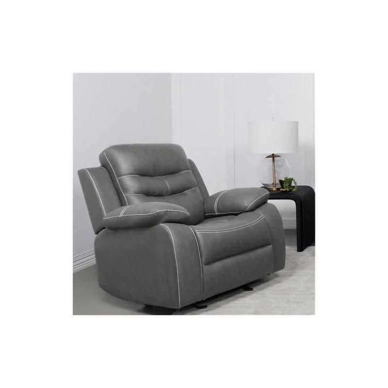 Gray Leather Glider Recliner with Manufactured Wood Frame