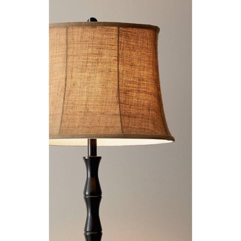 62" Black Metal and Burlap 3-Way Floor Lamp