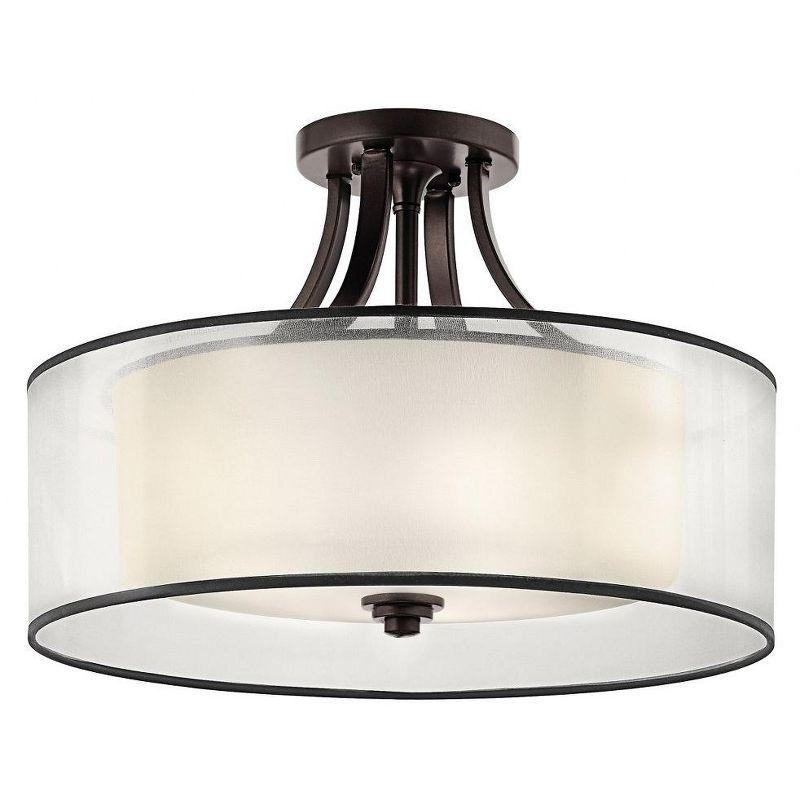 Lacey 20" 4 Light Semi Flush with Satin Etched Cased Opal Inner Diffusers and White Translucent Organza Outer Shade in Antique Pewter