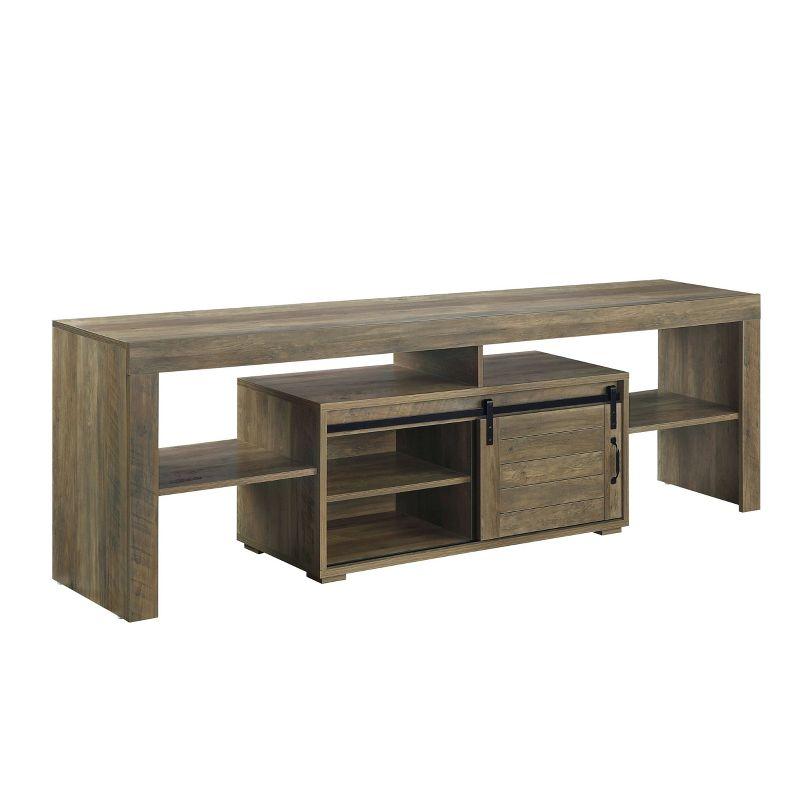 79" Wasim Tv Stand and Console Rustic Oak Finish - Acme Furniture: Sliding Barn Doors, Storage Shelves