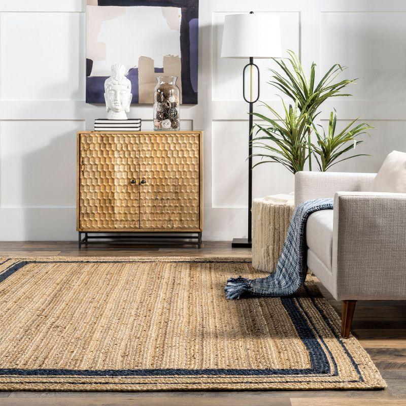 Nuloom Rikki Bordered 4x6 Jute Indoor Area Rug for Dining Room Rug Neutral Rug Living Room Rug Kitchen, Navy/Natural