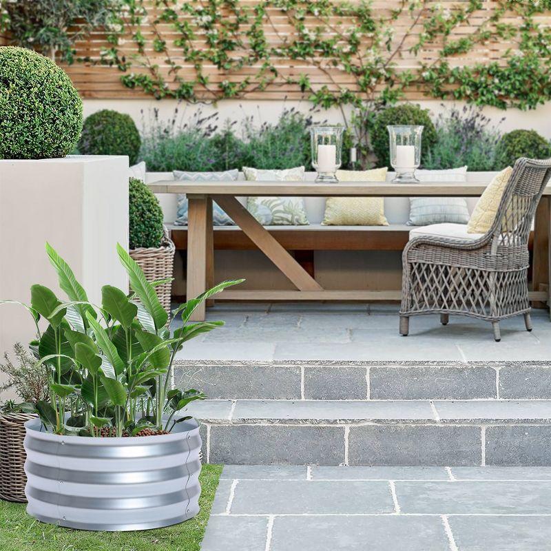 LuxenHome 2ft Round Galvanized Metal Raised Garden Bed Planter Silver