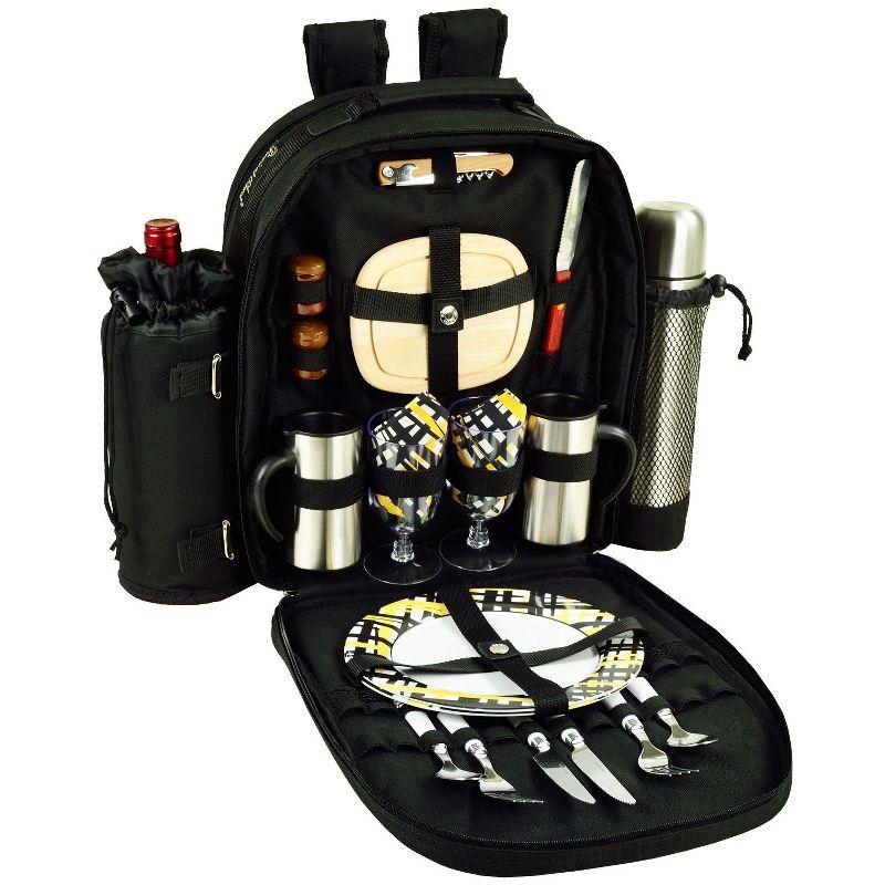 Black Insulated Picnic Backpack with Stainless Steel Coffee Set