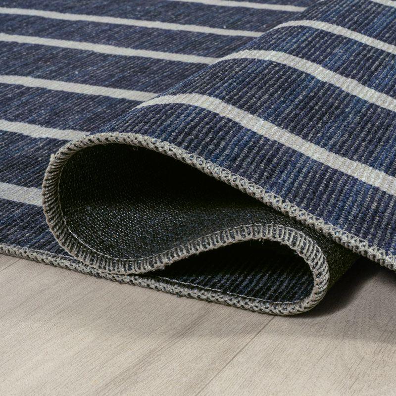 2' x 8' Rand Distressed Ticking Stripe Machine-Washable Runner Rug, Navy/Ivory - JONATHAN Y