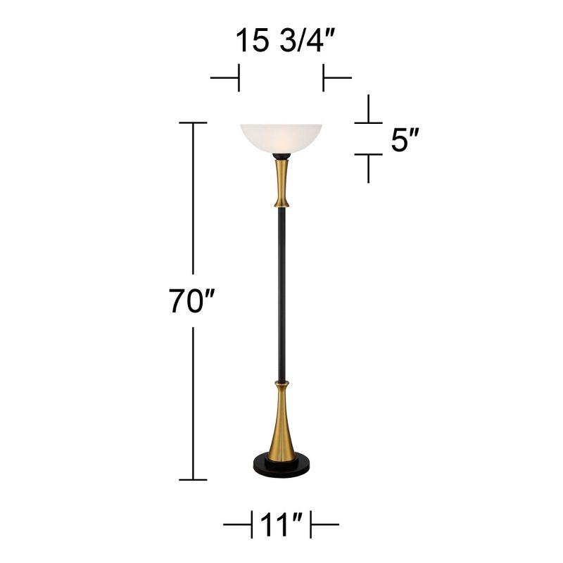 Possini Euro Design Burbank Modern Art Deco Torchiere Floor Lamp 70" Tall Black Brass Frosted White Glass Shade for Living Room Bedroom Office House