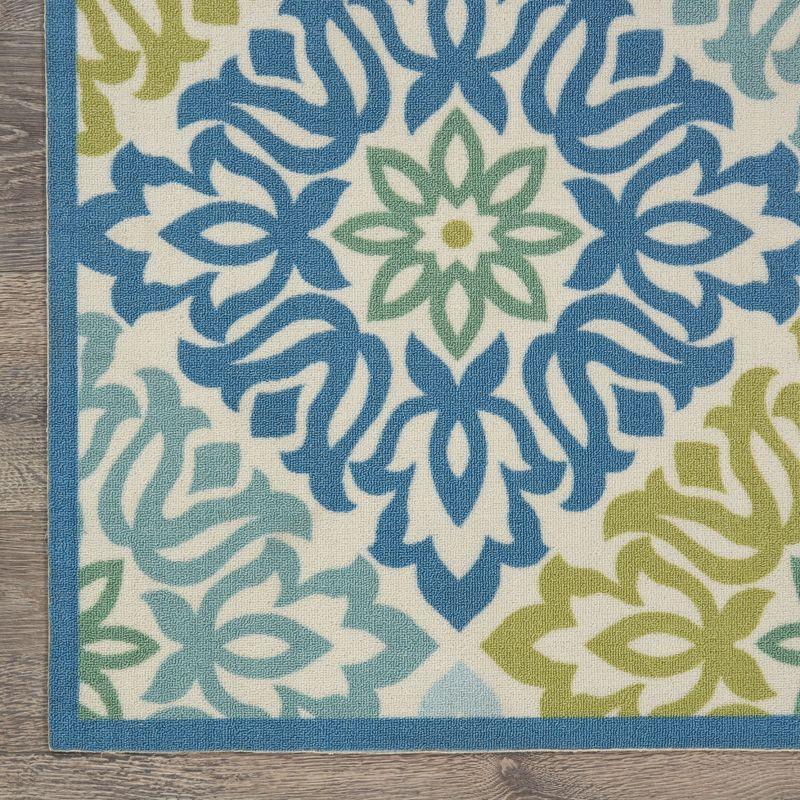 Blue and Green Floral Rectangular Synthetic Area Rug 4' x 6'