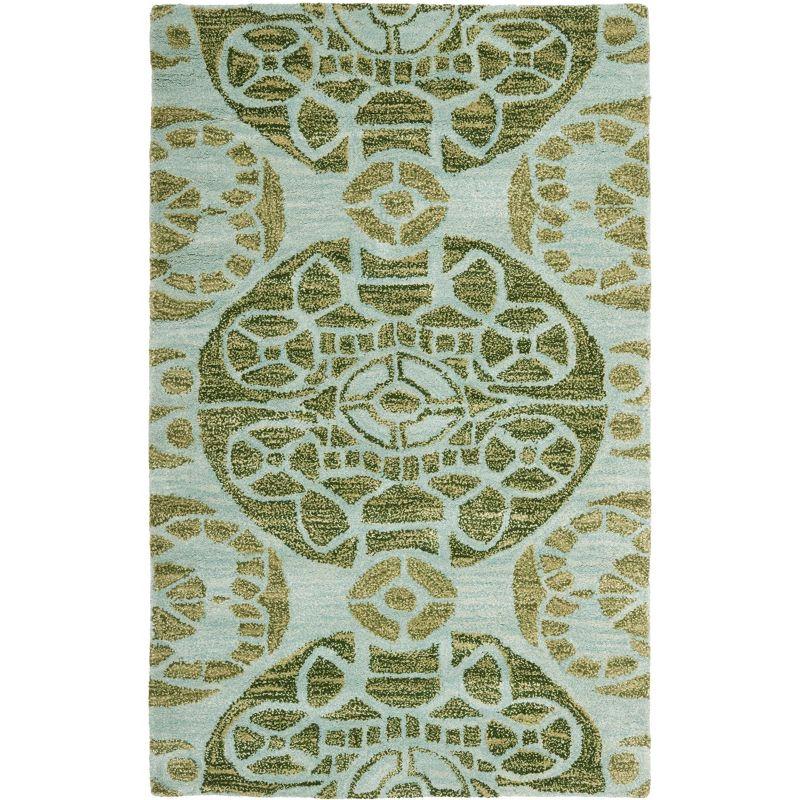 Turquoise and Green Hand-Tufted Wool Area Rug, 2'6" x 4'