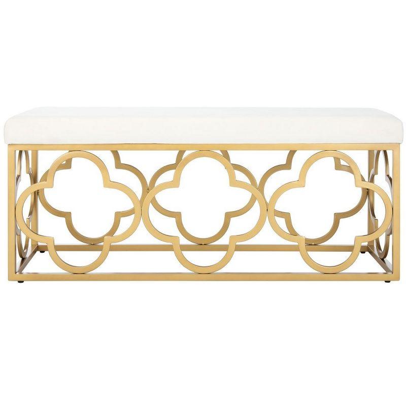 Elegant Gold and White Quatrefoil Storage Bench