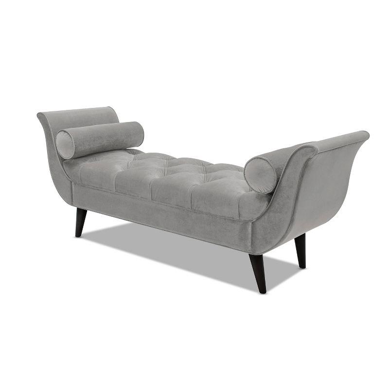 TiramisuBest Tufted Flared Arm Entryway Bench, Upholstered Long Accent Bench with Pillows, Solid Wood Legs,Gray, 64.5¡±