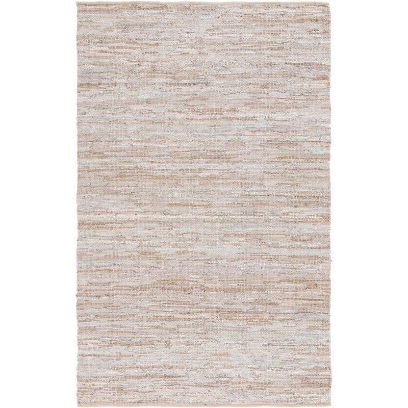 Handcrafted Beige Cowhide Leather 4' x 6' Flat Woven Area Rug