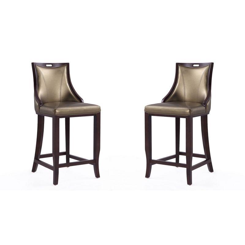 Set of 2 Emperor Upholstered Beech Wood Faux Leather Barstools Bronze - Manhattan Comfort: Semi-Gloss Finish, No Assembly Required