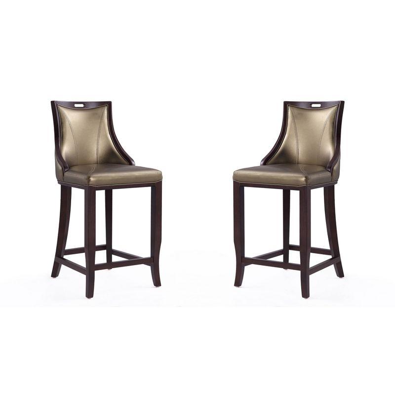 Elegant Hourglass Walnut and Bronze Barstools - Set of 2