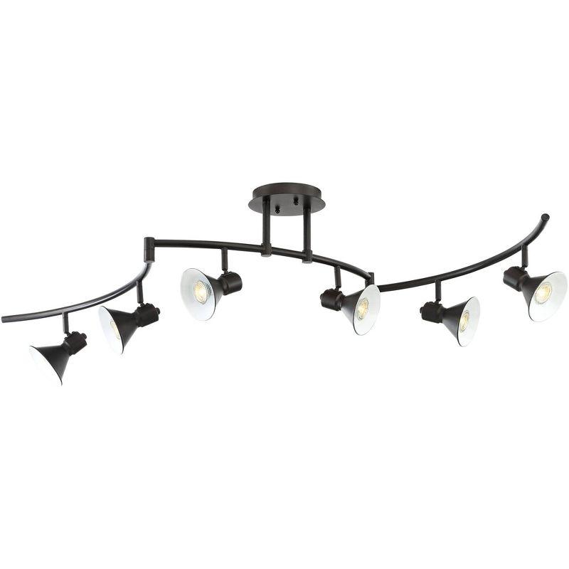 Pro Track Rhodes 6-Head LED Ceiling Track Light Fixture Kit Spot Light GU10 Brown Bronze Hood Metal Farmhouse Rustic Kitchen Bathroom 62" Wide