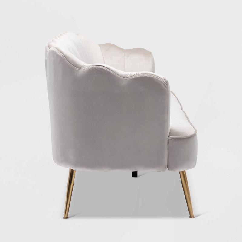Reitz Modern Glam Velvet Channel Stitch 3 Seater Shell Sofa Beige/Gold - Christopher Knight Home