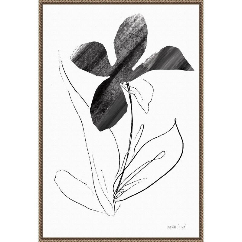 Black and White Abstract Floral Canvas with Bronze Frame