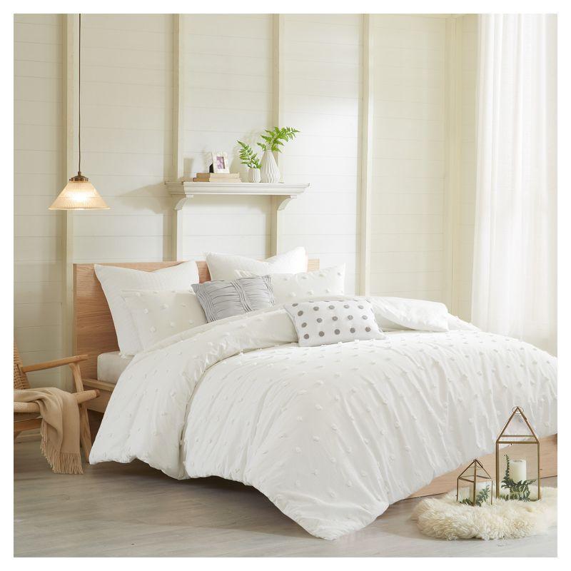 Intelligent Design Brooklyn Cotton Jacquard Duvet Cover Set with Euro Shams and Throw Pillows
