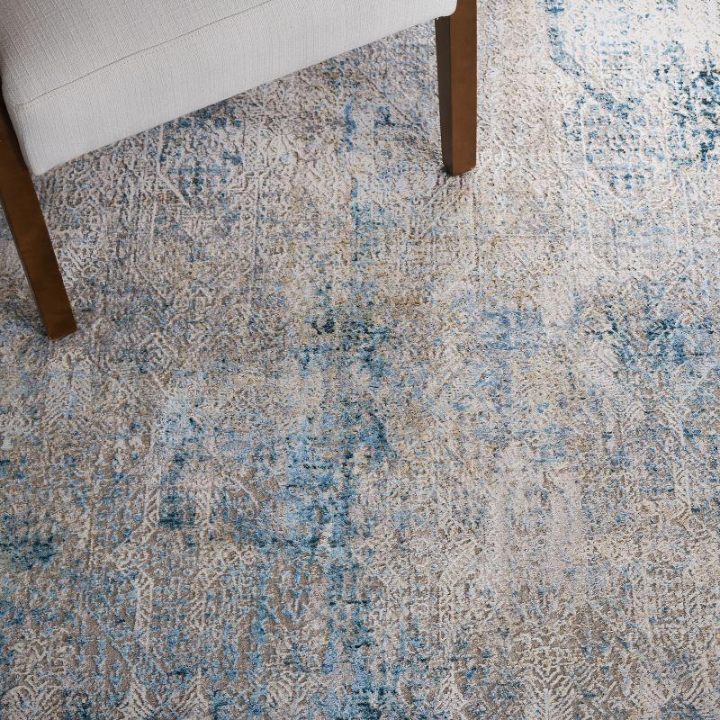 Gray and Blue Hand-Knotted Square Viscose Area Rug