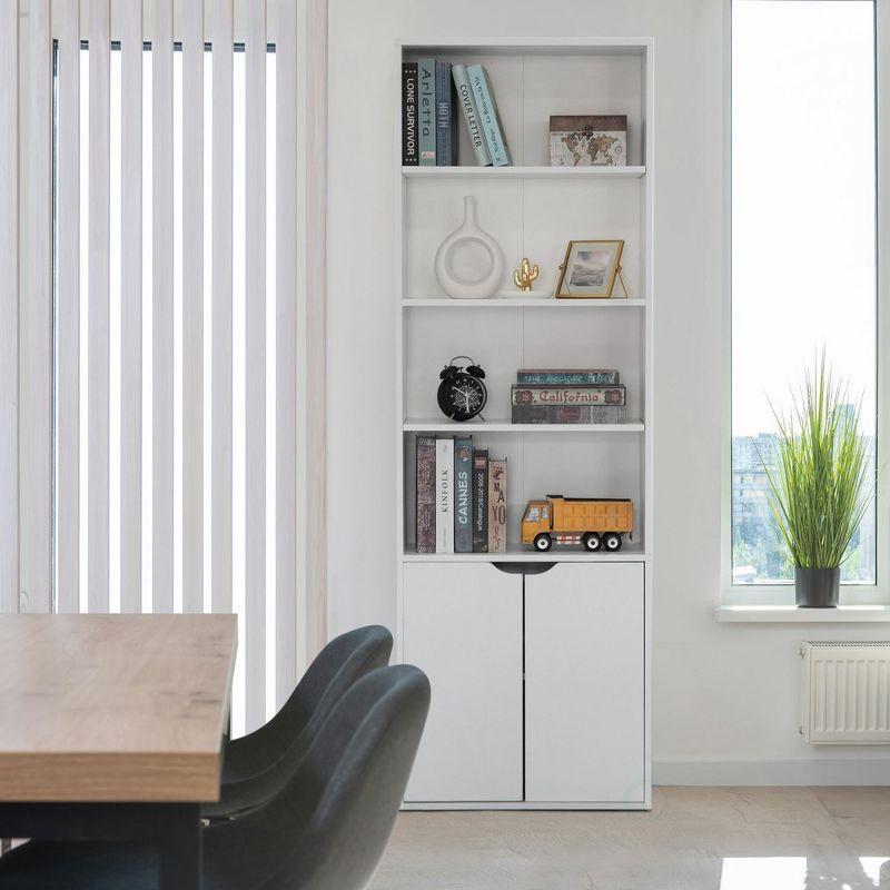 White 71" Adjustable Wood Bookcase with Doors