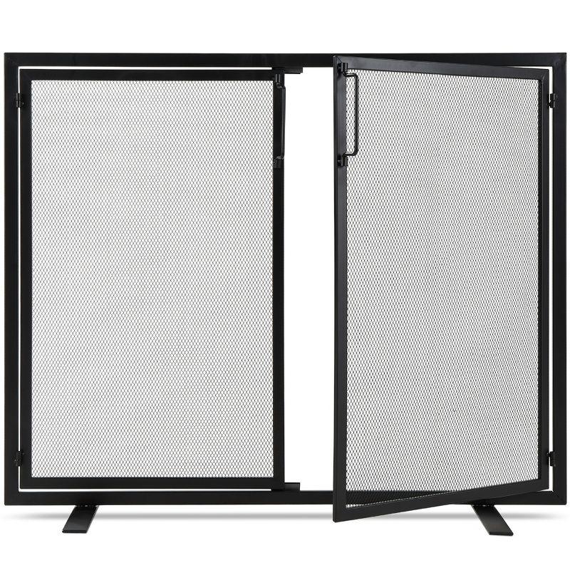 38.5 x 31 in 2-Door Fireplace Screen, Handcrafted Wrought Iron Spark Guard w/ Magnetic Doors