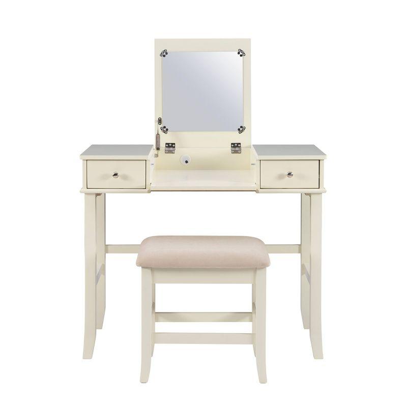 Jackson Traditional Wood Flip-up Mirror Vanity with Stool, Nickel Hardware - Linon