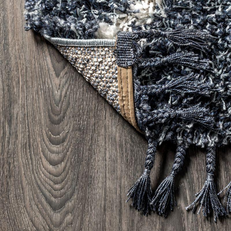 4'x6' Mercer Shag Plush Tassel Moroccan Diamond Area Rug, Denim/Cream - JONATHAN Y