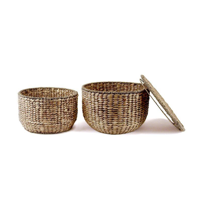 happimess 18" Hourglass Handwoven Hyacinth Storage Accent Table with Lid