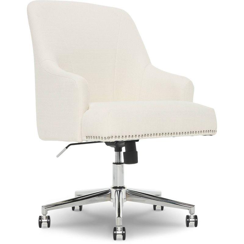 Ivory Leather Ergonomic Swivel Office Chair with Fixed Arms