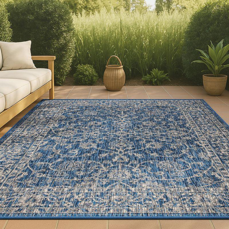 3'x5' Palazzo Vine and Border Textured Weave Indoor/Outdoor Area Rug, Navy/Gray - JONATHAN Y