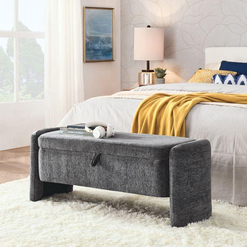 Wrought Studio™ Oval Ottoman Orange Storage Bench Chenille Fabric Bench