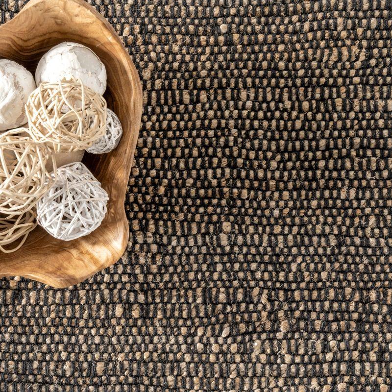Nuloom 6x9 Elfriede Jute & Cotton Hand Woven Indoor Area Rug, Charcoal, Solid Rustic Farmhouse Style Natural Fiber Bedroom, Living Room,