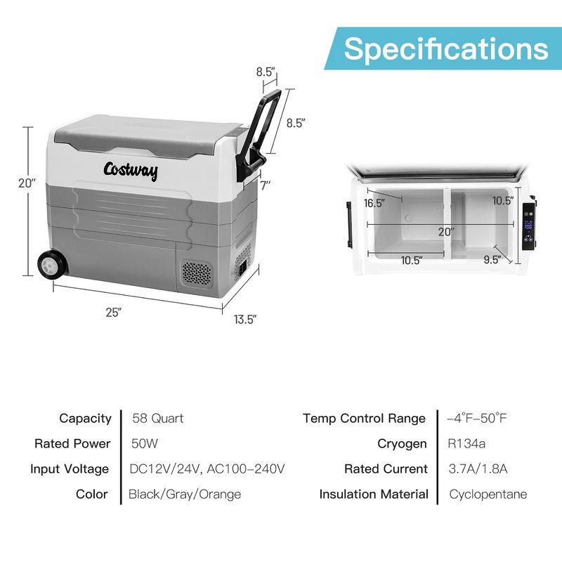 Costway 58 Quarts Car Refrigerator Portable RV Freezer Dual Zone w/ Wheel Orange\Black\Gray