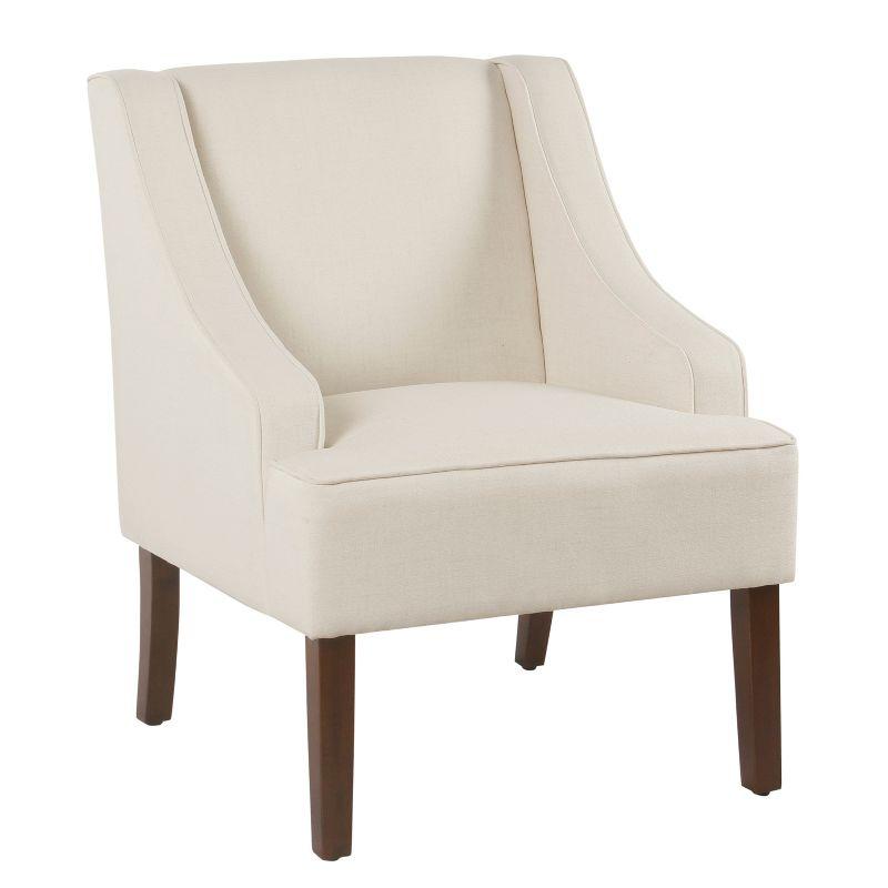 Elegant Cream Swoop Arm Accent Chair with Dark Walnut Wood Legs