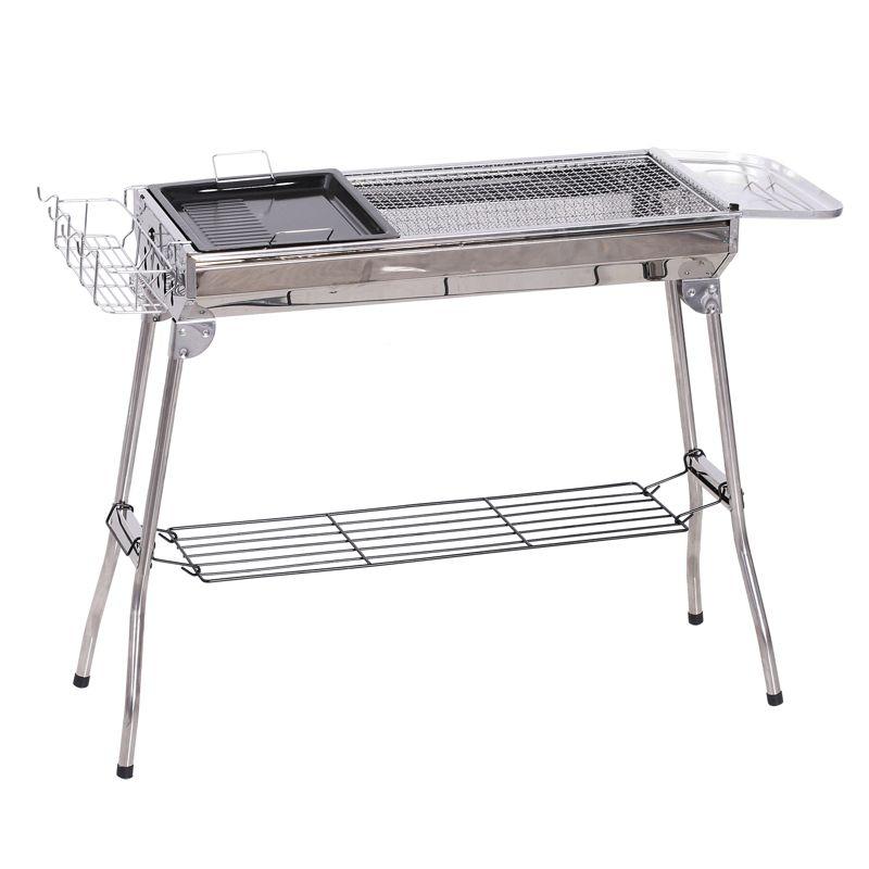 Portable Stainless Steel Charcoal Hibachi Grill with Shelves