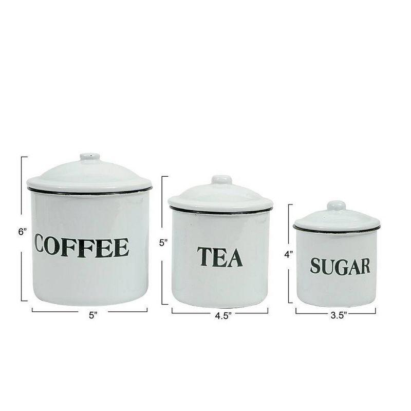 Storied Home Set of 3 'Coffee Tea Sugar' Metal Containers with Lid: Kitchen Canister Set for Coffee & Tea Storage