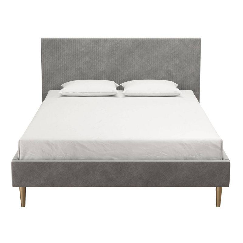 Daphne Light Gray Velvet Upholstered Bed with Brass Toned Legs