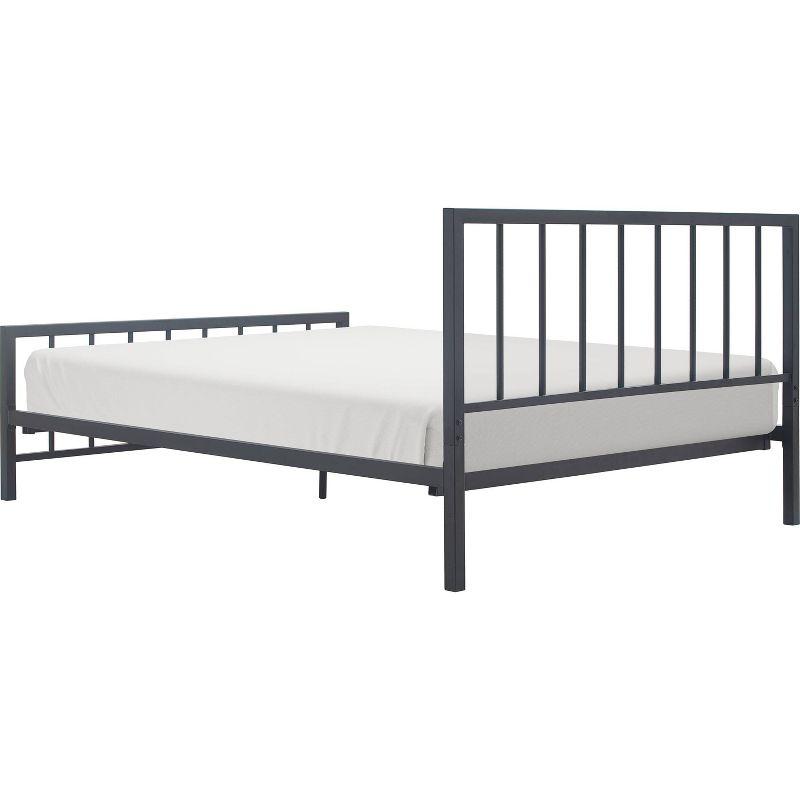 King Matte Black Metal Platform Bed Frame with Headboard and Slats