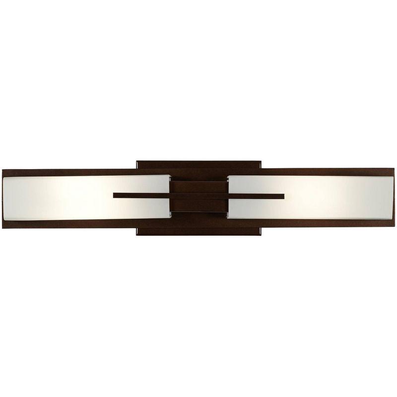 Possini Euro Design Midtown Modern Wall Light Bronze Metal Hardwire 23 1/2" 2-Light Fixture White Glass Shade for Bedroom Bathroom Living Room Vanity