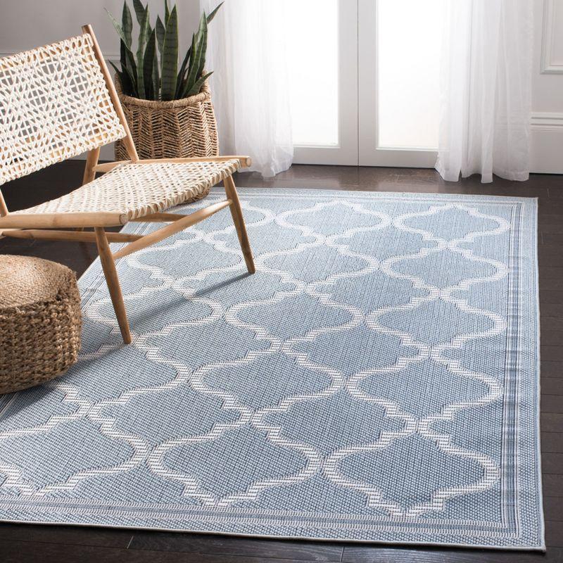 Light Blue & Ivory Trellis Rectangular Easy-Care Synthetic Rug