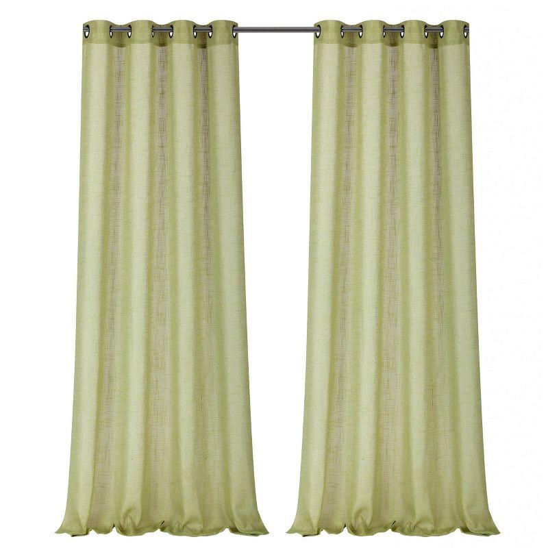 Sage Green Sheer Linen Grommet Top Window Panels, 84" x 52"