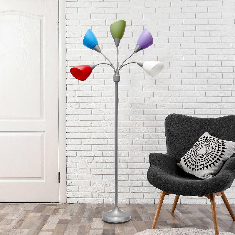 67" Contemporary Silver Multi-Head Adjustable Gooseneck Floor Lamp for Kids