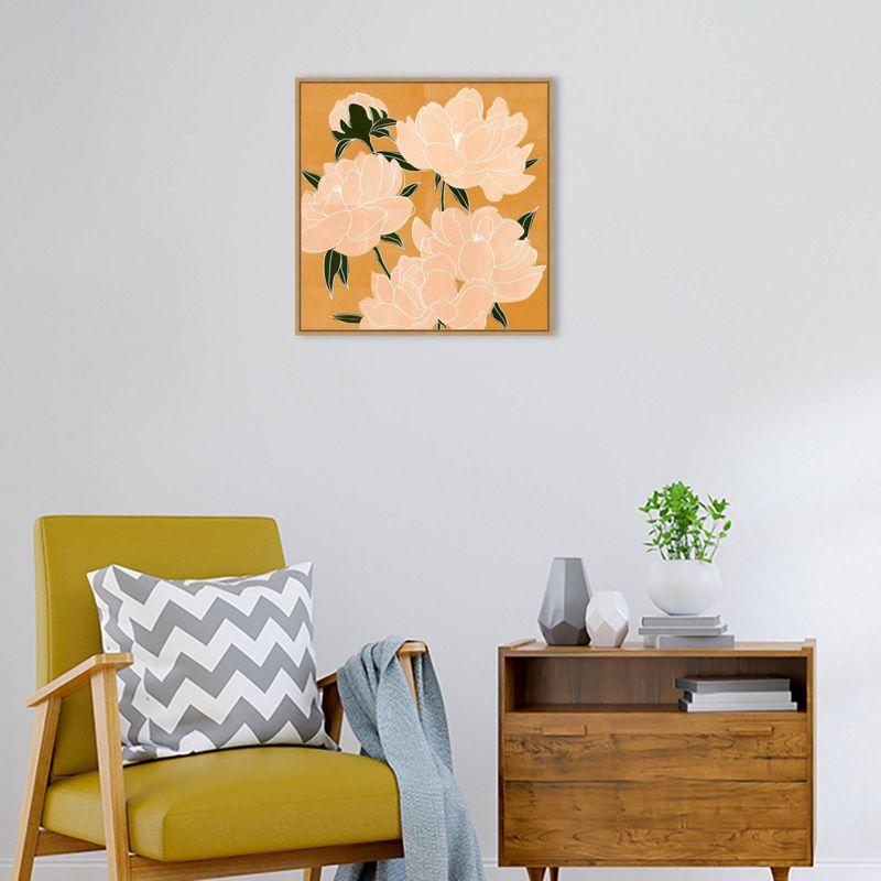 22" x 22" Peach and Green Floral Canvas Print with Polystyrene Frame