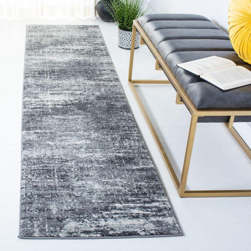 Ivory and Grey Synthetic Hand-knotted Runner Rug