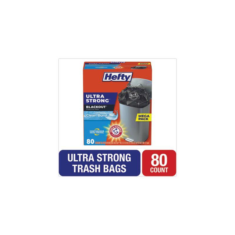 Hefty Ultra Strong BlackOut Tall-Kitchen Drawstring Bags, 13 gal, 0.9 mil, 23.75" x 24.88", Black, 80/Box