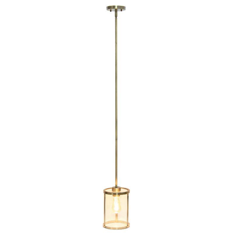 1-Light 9.25" Modern Farmhouse Adjustable Hanging Cylindrical Clear Glass Pendant Fixture with Metal Accent - Lalia Home