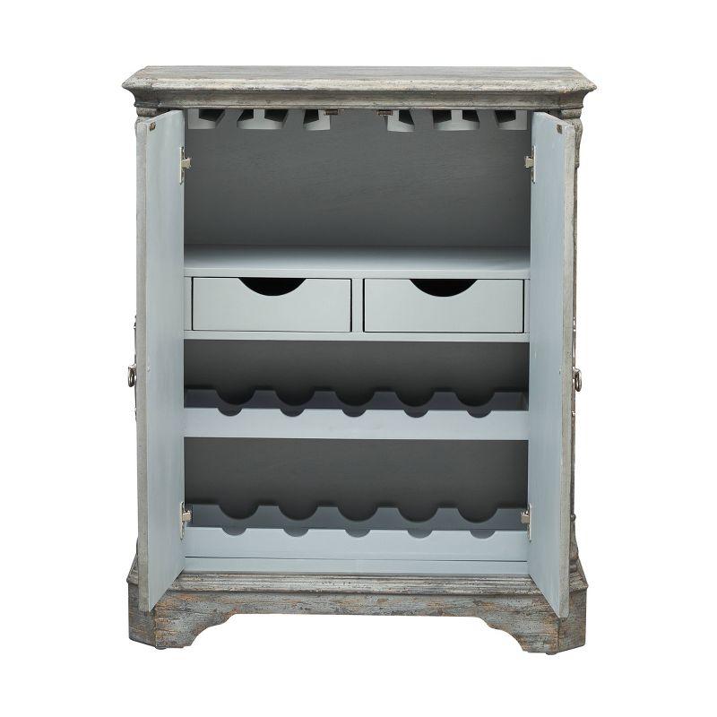Distressed Gray Blue Coastal Wine Cabinet with White Inset Doors