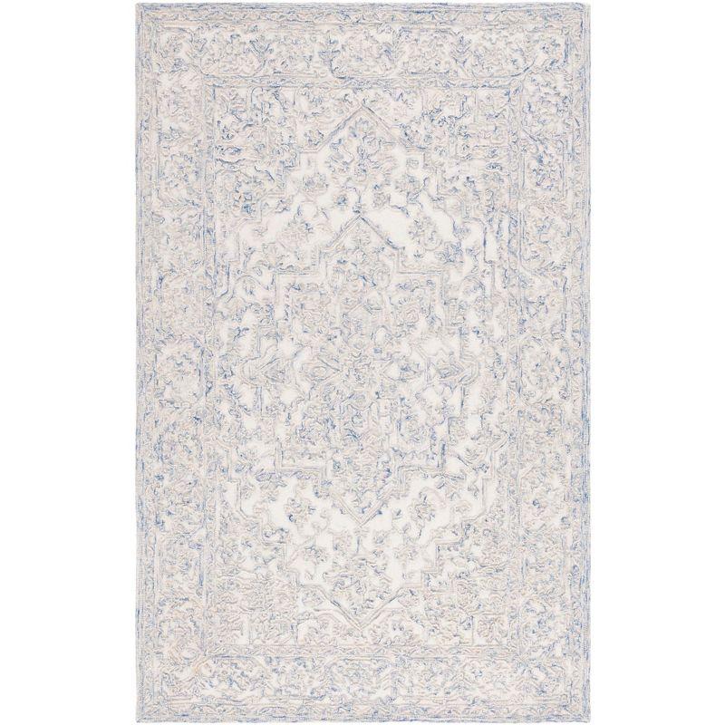 Ivory & Blue Hand-Tufted Wool Rectangular Rug 4' x 6'