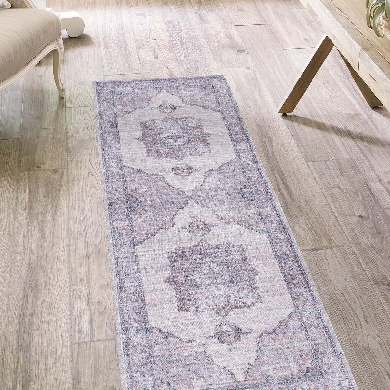 Ivory Floral Chenille Washable Runner Rug