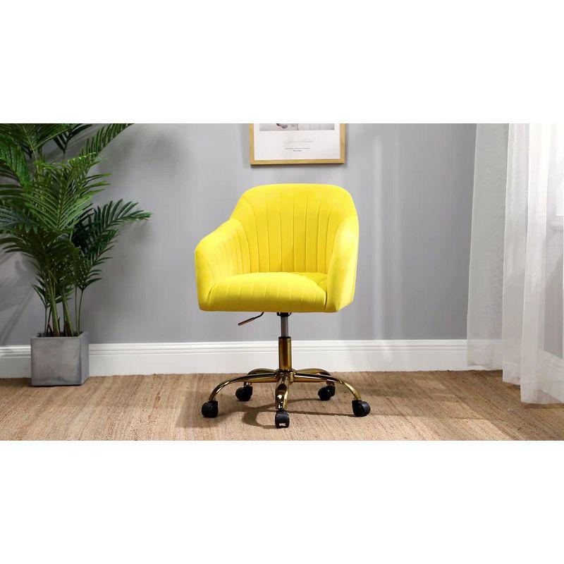 Alex Velvet Height-adjustable Swivel Task Office Chair with Channel-tufted Back and Gold Metal Base | Karat Home